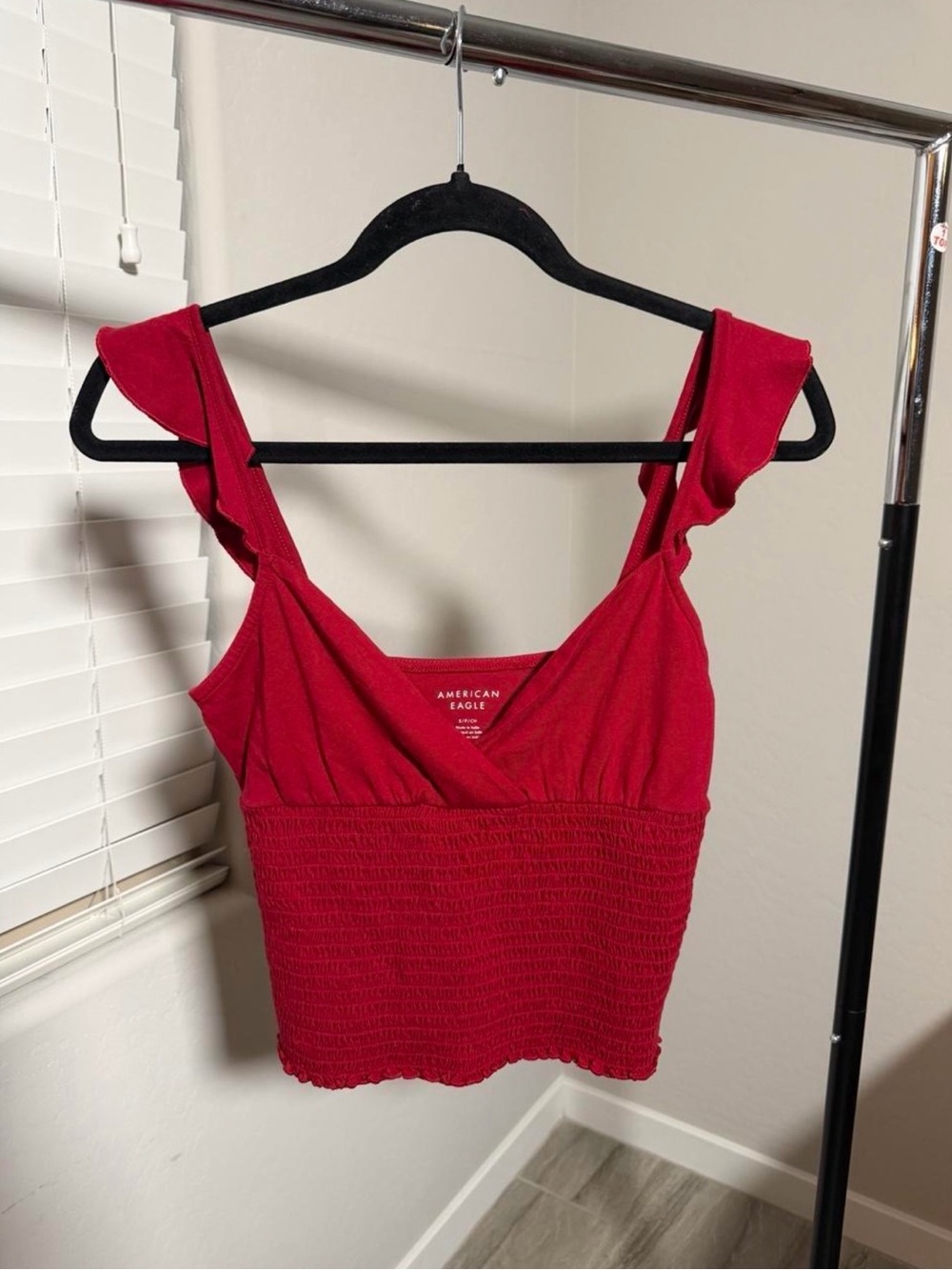 American Eagle Outfitters Bright Red Ruffle Strap Smocked Tank